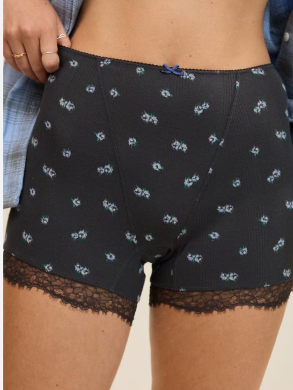 Aerie Dark Gray Floral Superchill Pointelle High Waist‎ Boyshort Underwear M